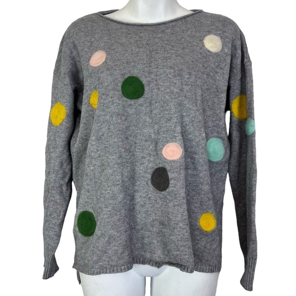 PATRIZIA LUCA MILANO Gray Long Sleeve Pullover Dot Embroidered Sweater sz XS